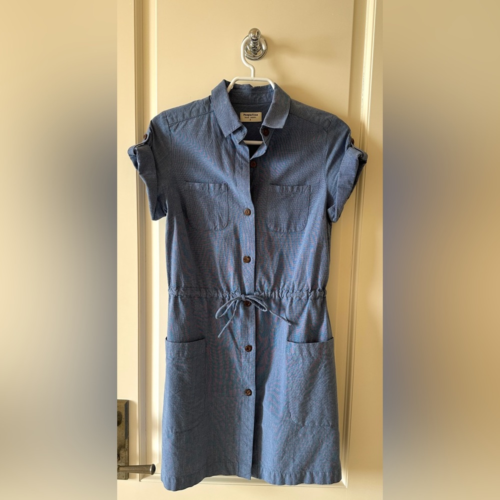 People Tree, Blue Button Down Dress, Size UK 8